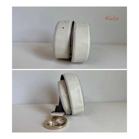 Authentic Gucci Cream Guccissima Leather Gold Interlocking G Buckle Belt 90/36 - Picture 8 of 12